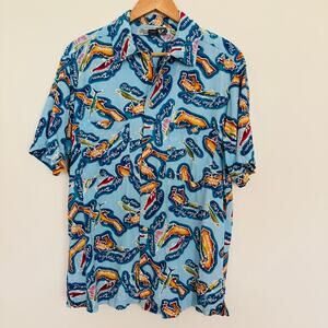 VTG Guess Jeans USA Men Hawaiian Fishing Button Down Shirt Sailfish Baja Florida